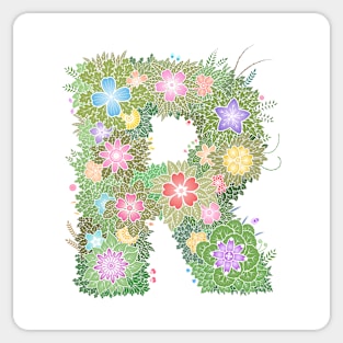 "R" Floral Letter Monogram Sticker